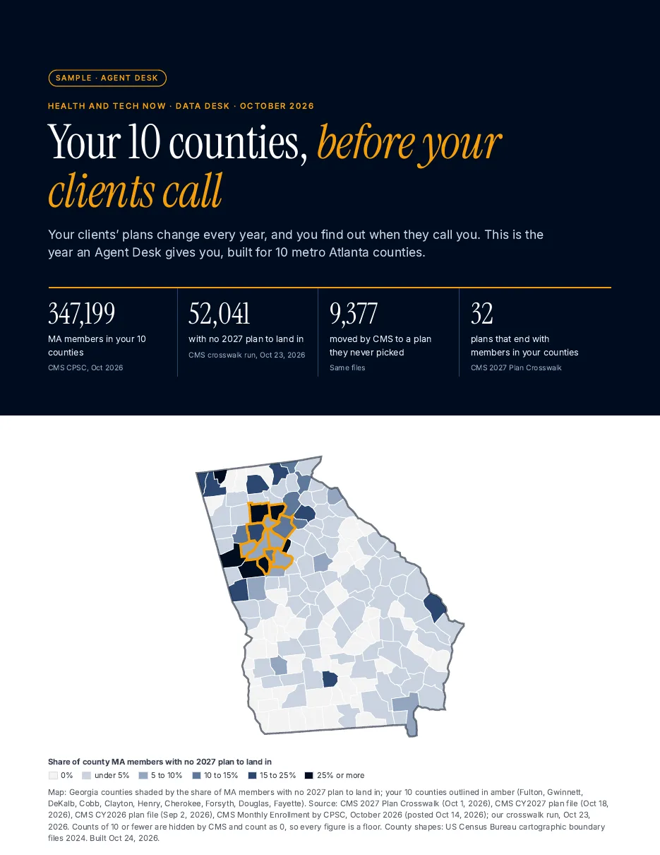 Cover of the Agent Desk sample with a Georgia county map and 10 metro Atlanta counties outlined